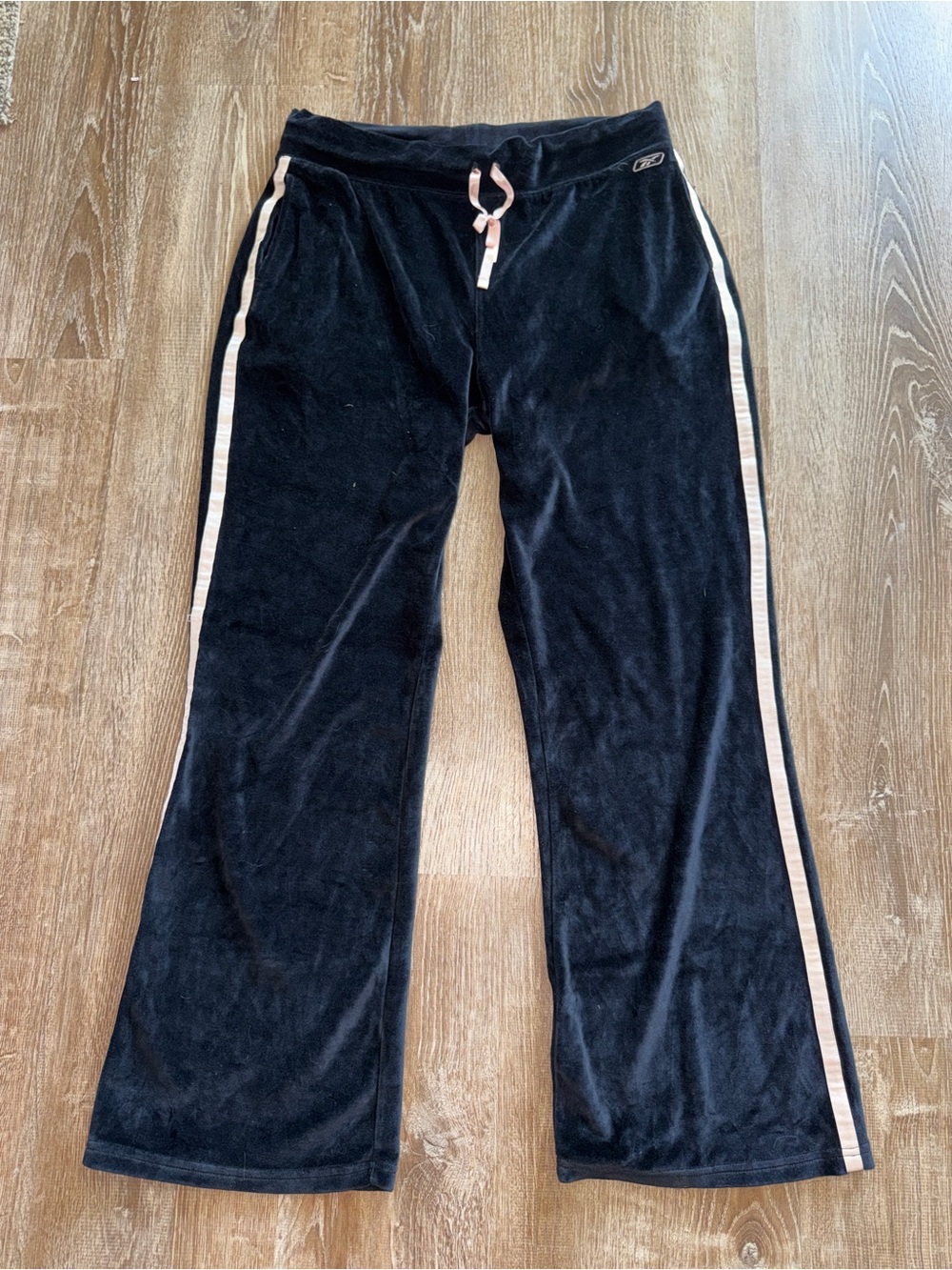 Vintage Y2K Black Velour Track Pants with Pink Stripe